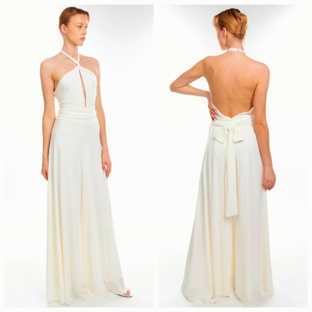 Halston white Ariel halter jumpsuit, US12, NWT